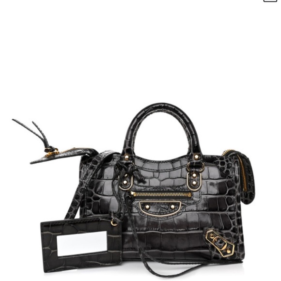 BALENCIAGA City Bag Calfskin Crocodile Embossed Gold Metallic Edge Hardware Grey - Picture 1 of 3